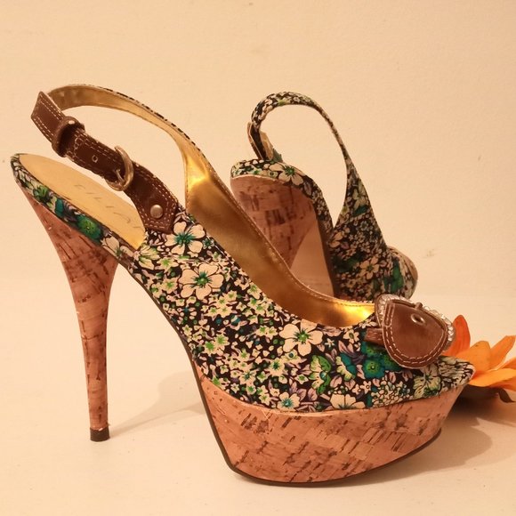 🎀SALE🎀NWOT Rhinestone Cork Platform High Heels Open Toe Buckle Strap Shoes - Picture 9 of 16